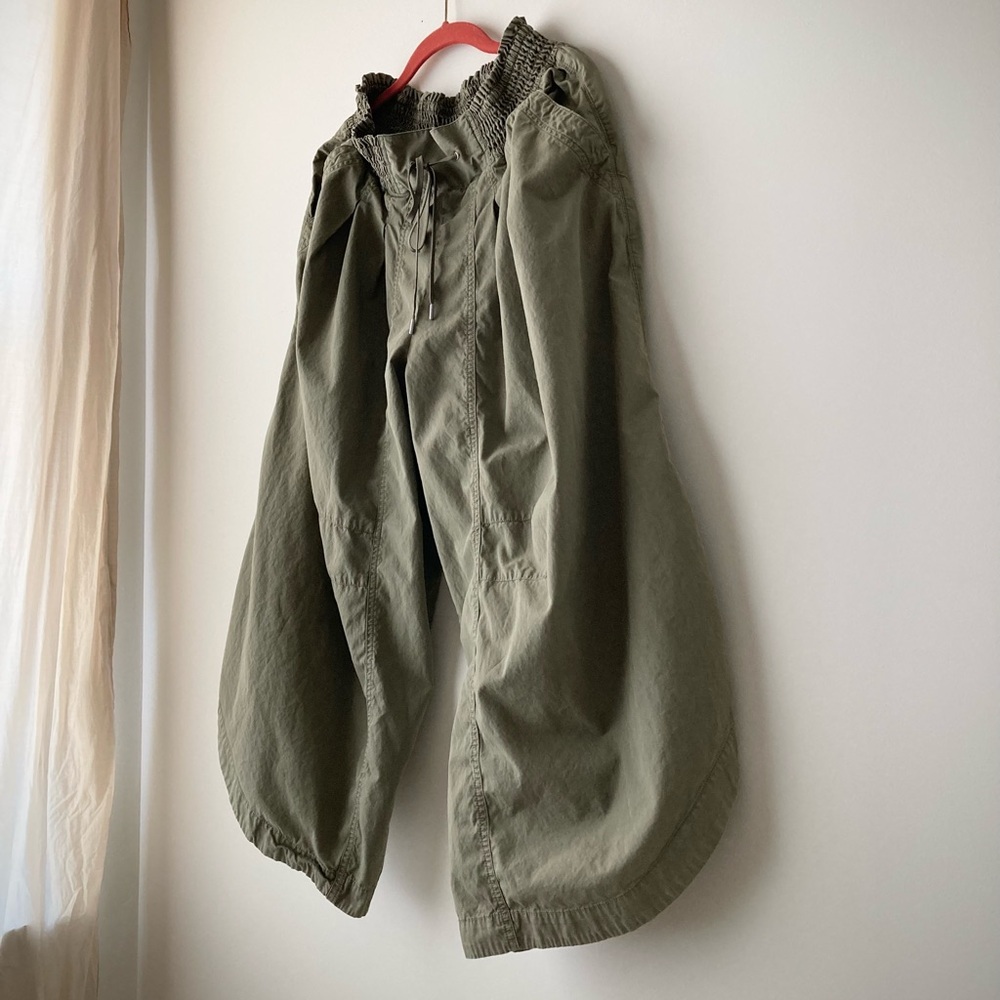 anthropologie hakama parachute culotte pants wide baggy skirt pleated green m - Picture 3 of 11